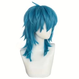 Artificial Medium-Length Straight Blue Salic Cosplay Hairstyle with Bangs Birthdays Role-Playing Synthetic Wig