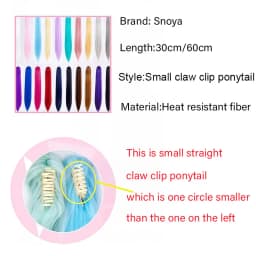 Snoya 60cm/30cm Synthetic Versatile Long Straight Claw Clip Ponytail Extensions for Ancient Costume Design Red Purple Pink Blue