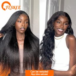 FLSKEE 100% Human Hair Bundles With Closure Kinky Straight Peruvian Raw 3 Bundle With 4x4 Lace Closure Yaki Straight Weave And Closure