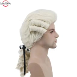 Lawyer Judge Baroque Cosplay Wig Curly Grey White Black Deluxe Historical Long Heat Resistant Synthetic Hair Wigs + Wig Cap