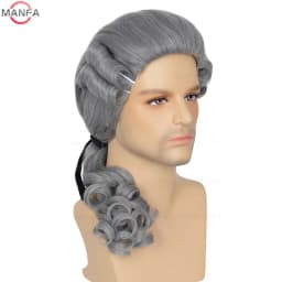 Lawyer Judge Baroque Cosplay Wig Curly Grey White Black Deluxe Historical Long Heat Resistant Synthetic Hair Wigs + Wig Cap