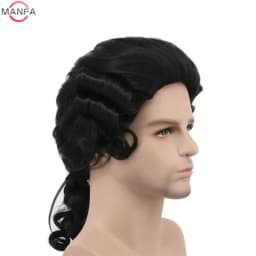 Lawyer Judge Baroque Cosplay Wig Curly Grey White Black Deluxe Historical Long Heat Resistant Synthetic Hair Wigs + Wig Cap