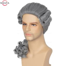 Lawyer Judge Baroque Cosplay Wig Curly Grey White Black Deluxe Historical Long Heat Resistant Synthetic Hair Wigs + Wig Cap