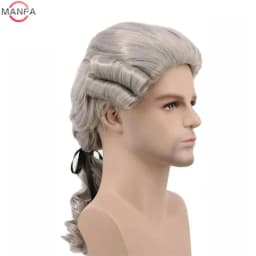 Lawyer Judge Baroque Cosplay Wig Curly Grey White Black Deluxe Historical Long Heat Resistant Synthetic Hair Wigs + Wig Cap