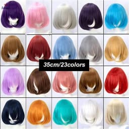 Snoya 35cm Synthetic Short Bob Straight Hair with Trimmable Bangs Lolita Pink Green Blonde Red Cosplay Wigs for Women+Wig Cap