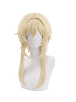 In Sstock Traveller Lumine Cosplay Wig Mid Long Blonde Heat Resistant Synthetic Hair Game Anime Genshin Cosplay Wigs + WigCap
