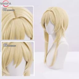 In Sstock Traveller Lumine Cosplay Wig Mid Long Blonde Heat Resistant Synthetic Hair Game Anime Genshin Cosplay Wigs + WigCap