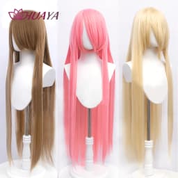 HUAYA 100cm Long Straight Wig Synthetic Cosplay Wig for Women Blonde Red Pink Grey Purple 23 Colors False Hair Christmas Wigs
