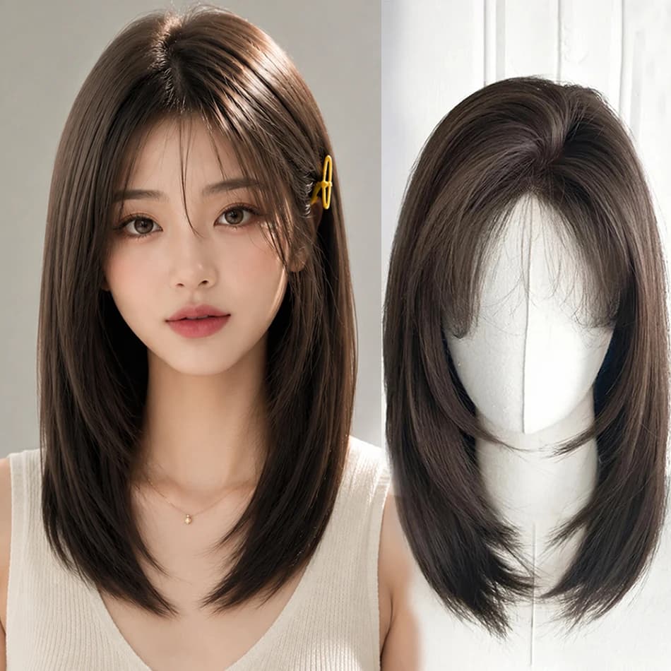 Shoulder Layered Synthetic BOB Wig With Transparent Lace Front Straight Heat Resistant Wig Hair For Women Daily Cosplay Party