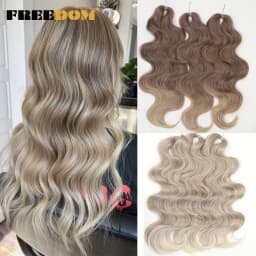 FREEDOM Synthetic Body Wave Crochet Hair 24 Inches 3PCS Hair Braids Fake Hair Wavy Ombre Brown Blonde Braiding Hair Extensions