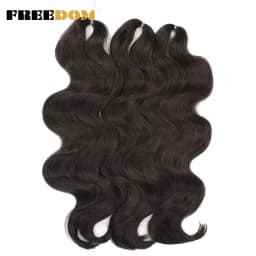 FREEDOM Synthetic Body Wave Crochet Hair 24 Inches 3PCS Hair Braids Fake Hair Wavy Ombre Brown Blonde Braiding Hair Extensions