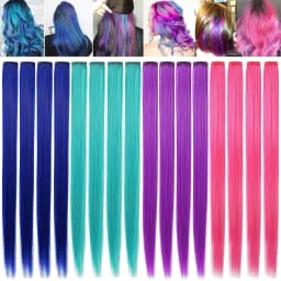 VEYDA Colored Party Highlights Clip in Hair Extensions for Girls 22 Inches Omber Colors Straight Hair Synthetic Hairpieces