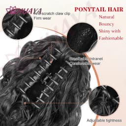 14‘’ Synthetic Short Wave Ponytail Claw Clip in Hair Extension Black Brown Gold Hairpiece for Women