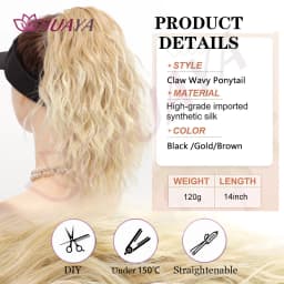 14‘’ Synthetic Short Wave Ponytail Claw Clip in Hair Extension Black Brown Gold Hairpiece for Women