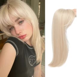 Synthetic Long Straight Topper Hair Piece With Bangs Invisible Seamless Clip Overhead Toupee Replacement block Cover White Hair