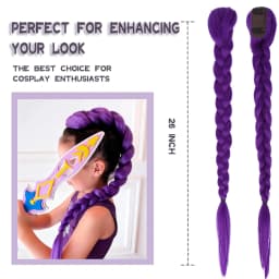 Rumi Purple Braids Cosplay Hair Extensions 26Inch Synthetic Braiding Hair Easy Clip in Ponytail for Cosplay Halloween Costume