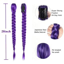 Rumi Purple Braids Cosplay Hair Extensions 26Inch Synthetic Braiding Hair Easy Clip in Ponytail for Cosplay Halloween Costume