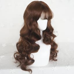 Long Wavy Brown Wig with Bangs Synthetic Women Lolita Cosplay Fluffy Natural Heat Resistant Hair Wig for Daily Party