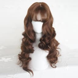 Long Wavy Brown Wig with Bangs Synthetic Women Lolita Cosplay Fluffy Natural Heat Resistant Hair Wig for Daily Party