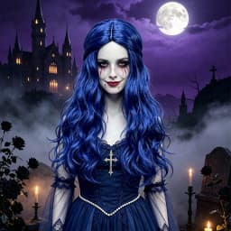 Bright Blue Half Up Long Wavy Wig Synthetic Hair Middle Part Anime Cosplay Halloween Costume Party Full Wigs for Women Girls