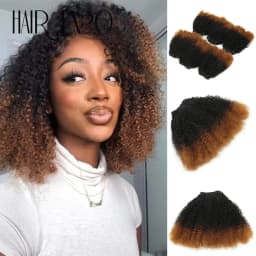 6PCS Afro Kinky Curly Hair Bundles 8' Synthetic Hair Weft Curly Weave Ombre Protein Fiber Marley Twist Braiding Hair Extensions