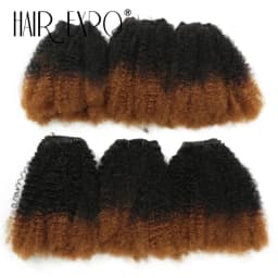 6PCS Afro Kinky Curly Hair Bundles 8' Synthetic Hair Weft Curly Weave Ombre Protein Fiber Marley Twist Braiding Hair Extensions