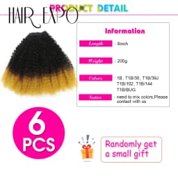 6PCS Afro Kinky Curly Hair Bundles 8' Synthetic Hair Weft Curly Weave Ombre Protein Fiber Marley Twist Braiding Hair Extensions