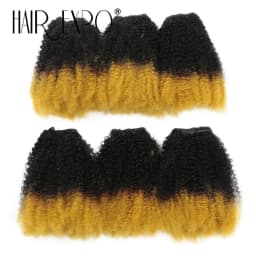 6PCS Afro Kinky Curly Hair Bundles 8' Synthetic Hair Weft Curly Weave Ombre Protein Fiber Marley Twist Braiding Hair Extensions