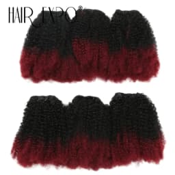 6PCS Afro Kinky Curly Hair Bundles 8' Synthetic Hair Weft Curly Weave Ombre Protein Fiber Marley Twist Braiding Hair Extensions
