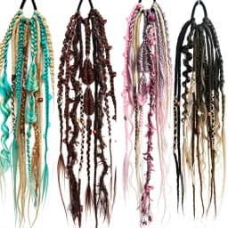24 Inch Synthetic Boho Dread Ponytail Clip In Viking Braid With Shell Charm Beads Hair Extensions For Women