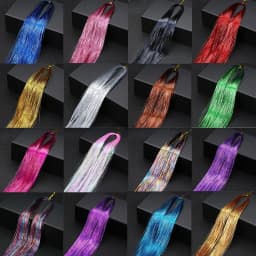 48inch Shiny Sparkle Hair Tinsel Kit Rainbow Women Colorful Glitter Bling Hair Extension Twinkle Hair Dazzles Accessories for