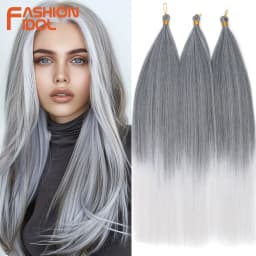 28" 3PCS Ariel Straight Pony Hair Bundles Crochet Braids Hair Synthetic Braiding Hair Ombre Silver Grey Crochet Hair Extensions