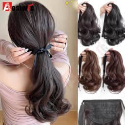 AOSI Synthetic Short Wave Ponytail Hair Extensions Drawstring Tied to Hair Tail Clip in Hair Extensions for Women Daily Wear