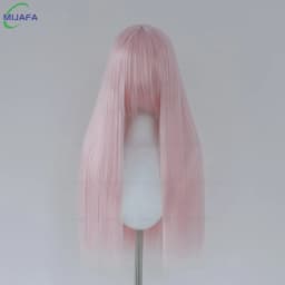 Very High Quality 400g 48 Colors 24Inch 60cm Long Straight Cosplay Wig With Bangs Heat Resistant Hair Anime Wigs + Wig Cap