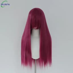 Very High Quality 400g 48 Colors 24Inch 60cm Long Straight Cosplay Wig With Bangs Heat Resistant Hair Anime Wigs + Wig Cap