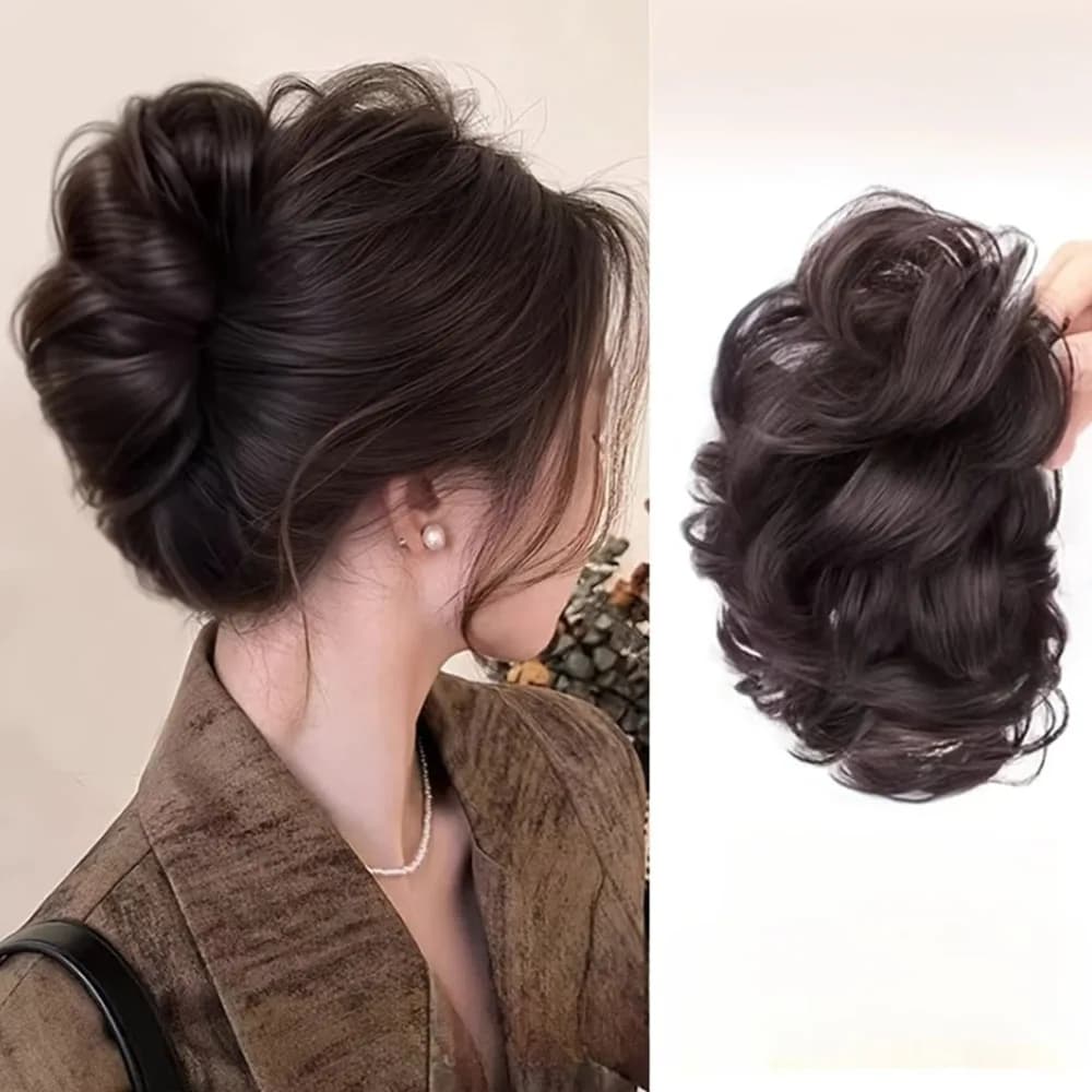 Single Pack Hair Clip for Bun - Synthetic Fiber Wig, Messy Curly Hair Scrunchie, Elegant Floral Bun,Women'S Hair Accessory
