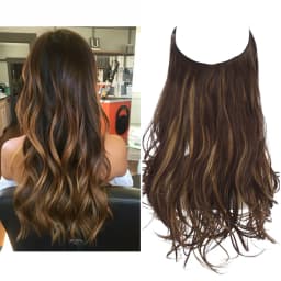 Synthetic No Clip Wave Hair Extensions Ombre Natural Black Blonde Pink One Piece False Hairpiece Fish Line Fake Hair Piece