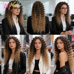 Magic 24 Inch Brown Blonde Deep Wave Synthetic Hair Bundles High Temperature Fiber Crochet Braiding Hair Extensions For Women