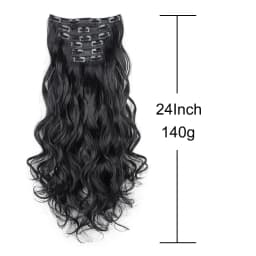 Synthetic 24Inch 16Clips Long Curly Hair Extension Heat Resistant Hair Extension Clips In Ombre Black Brown Blond Women
