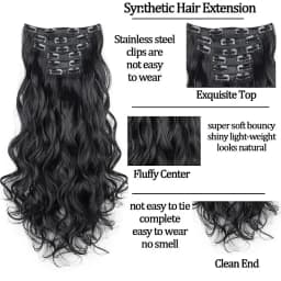 Synthetic 24Inch 16Clips Long Curly Hair Extension Heat Resistant Hair Extension Clips In Ombre Black Brown Blond Women