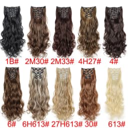 Synthetic 24Inch 16Clips Long Curly Hair Extension Heat Resistant Hair Extension Clips In Ombre Black Brown Blond Women