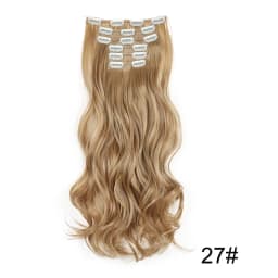 Synthetic 24Inch 16Clips Long Curly Hair Extension Heat Resistant Hair Extension Clips In Ombre Black Brown Blond Women