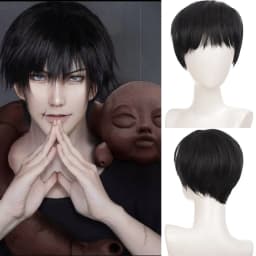 Short hair synthetic men's role-playing wig heat-resistant fireworks perm short curly hair natural black daily wig