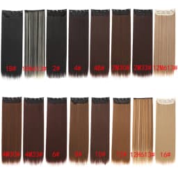 WIGSIN 60cm Synthetic Long Straight Clip In One Piece Hair Extension 5 Clips Brown Black Heat Resistant Fake Hair for Women