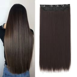 WIGSIN 60cm Synthetic Long Straight Clip In One Piece Hair Extension 5 Clips Brown Black Heat Resistant Fake Hair for Women