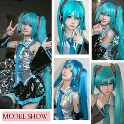 Miku Cosplay Wig 110cm Long Blue Green Double Ponytails Synthetic Fiber Hair for Anime Halloween Christmas Party