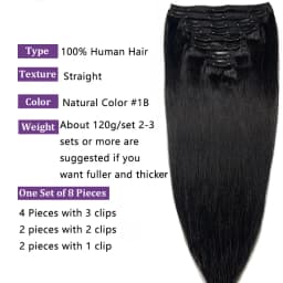 Clip Ins Straight Seamless Brazilian Human Hair Extensions 10A Brazilian Virgin Human Hair 8 Pcs Clip In Extensions 120G/Pack
