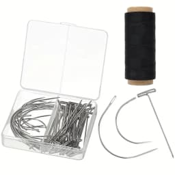 Professional Hair Extension Needle And Thread Set Curved Needle with Black/White Threads for DIY Wig Making