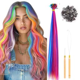 50 Pcs Hair Feathers with Hair Extension Tools,Long Straight Synthetic Hair Feather Extensions Kit with Beads for Women Girls