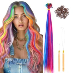 50 Pcs Hair Feathers with Hair Extension Tools,Long Straight Synthetic Hair Feather Extensions Kit with Beads for Women Girls